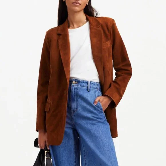 NWT! MADEWELL The Kline Brown Suede Blazer Size 4 - Picture 1 of 11